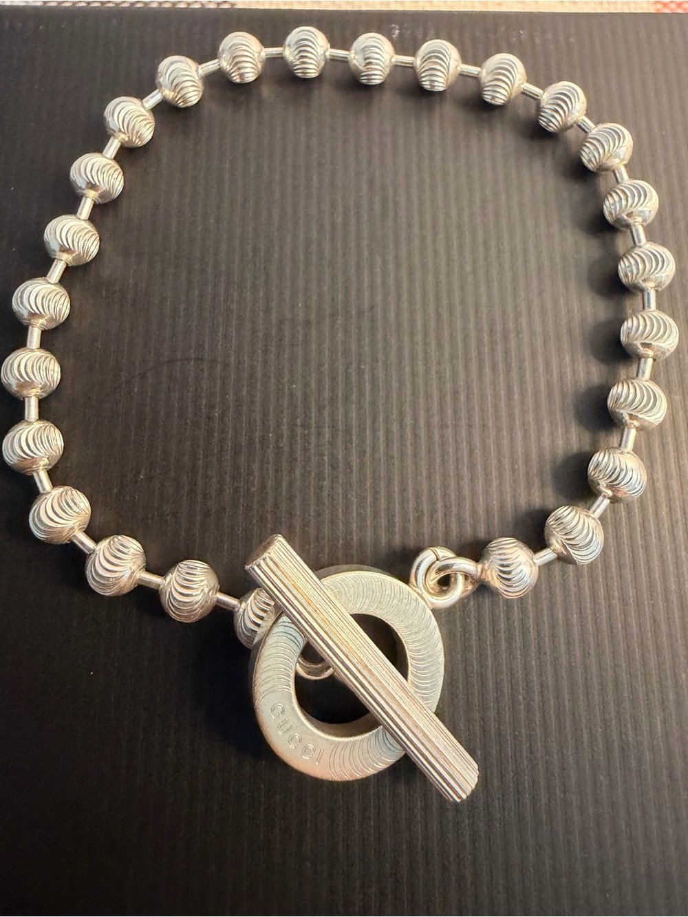 Gucci Silver Ripple-Bead Toggle Bracelet - Silver
